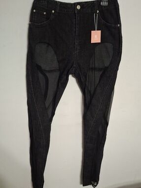 Miss Lola/ Black Jeggings w Mesh Accent- W Sz Medium